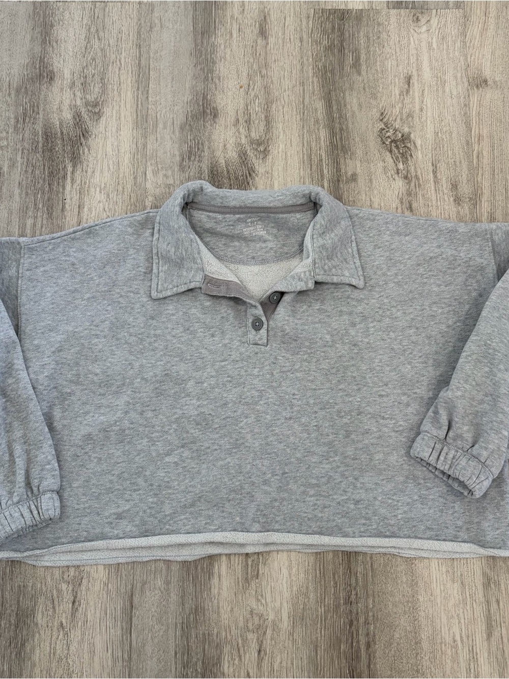 Aerie Cropped Polo Sweatshirt Collared Women S Grey Fleece of Mind Comfy Lounge